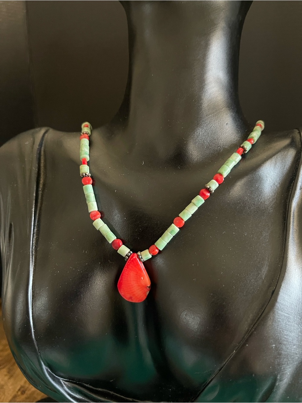 Sterling silver coral and turquoise toggle clasp native sterling bead necklace